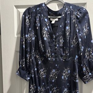Floral silk Navy Blue Dress